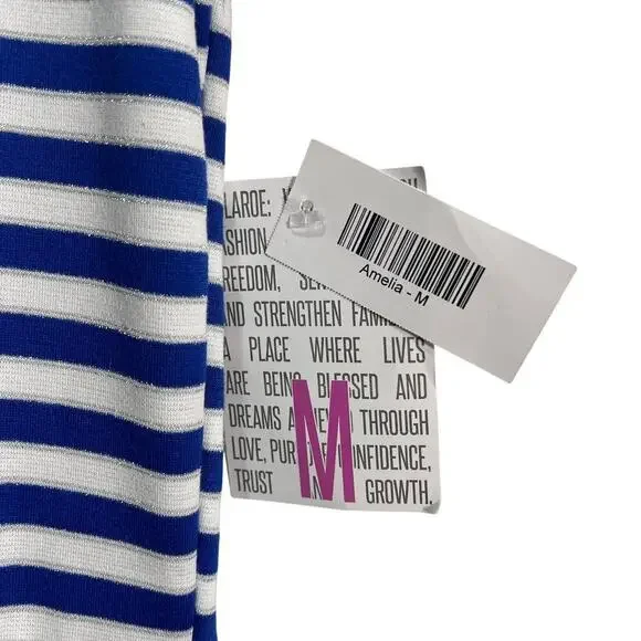 Lularoe Amelia Blue, Gray With White Stripe Dress Size Medium NWT Nautical Vacay - Picture 3 of 8